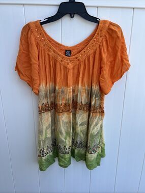 Zury Slub Boho Peasant Style 100% Rayon Blouse Top Free Size